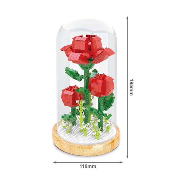 Växtbyggstenar Miniatyr DIY Byggstenar Bukett Krukväxter Prydnader Dekoration Leksaker med Skyddande Överdrag Rose