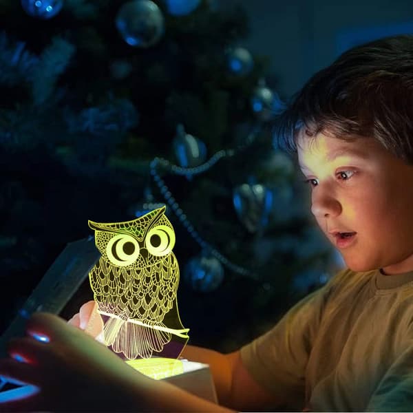Ugle 3D nattlys for barn, Uglegave til kvinne 3D illusjonslampe