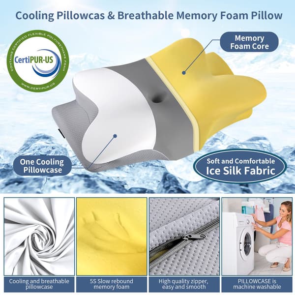 Ergonomisk Ortopædisk Konturpude til Søvn, Cervikal Nakkestøtte til Smertelindring, Åndbar Memory Foam Sengpude, Side Bac