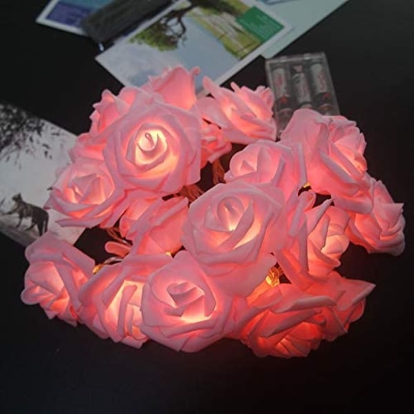 LED Rosa Ros Blomster String Ljus Batteridriven för Bröllop Pink 50LED