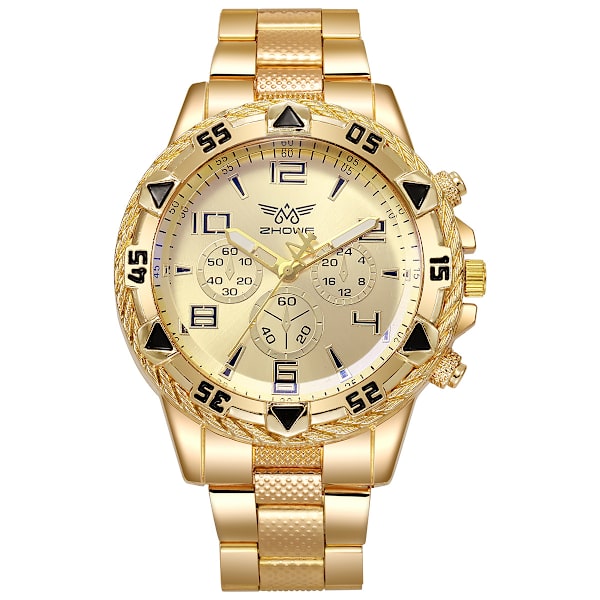Herrar Kvartsur Klocka Mode Rostfritt Stål Chronograph Affärs Klockor för Män Gold-1