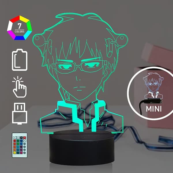 Saiki K Led Anime Lampe 3D Illusjon Nattlys 16 Farger Tab