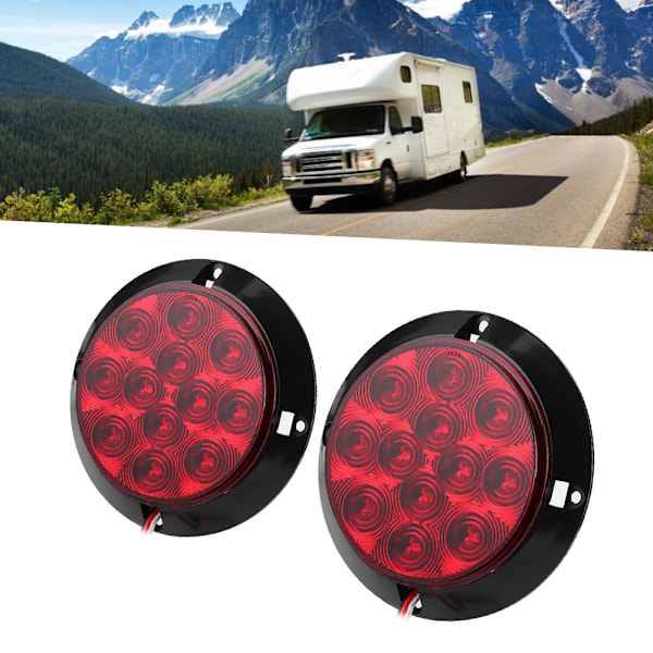 2 st 4-i-1 12V 12LED Baklykta Vattentät Rund Broms Stopplampa för Båt ATV Lastbil