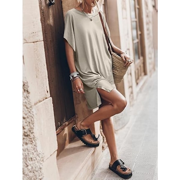 Dame Sommer T-shirt Kjole 2025 Strandferie Rejse Outfit Afslappet Simpel Blød Mini Sommerkjole Cover Up Tøj L