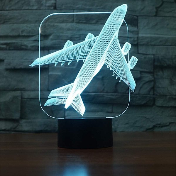 Flygplan 3D LED Civil Optisk Illusion Nattlampa, ZTOP 7 Färgbyte Touch Switch USB-driven Sovrumsdekoration Skrivbordslampa