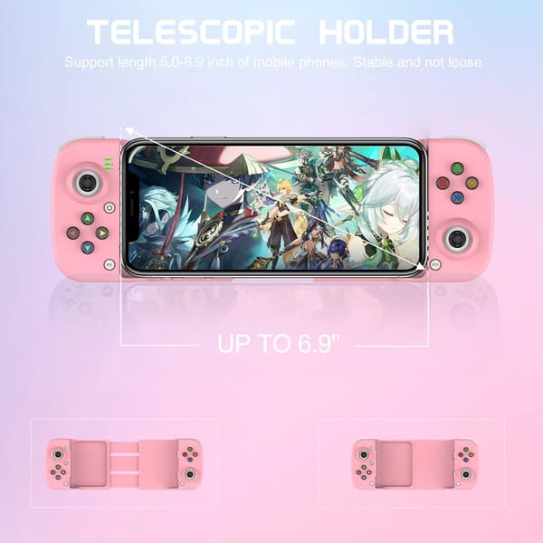 Bluetooth-kontroller for iPhone, Android, direkte avspilling, lav ventetid, telefonkontroller-spillkontroller-joystick for Galaxy S23 S22 S21 20 Ultra, iPhone 14 13 1 Pink