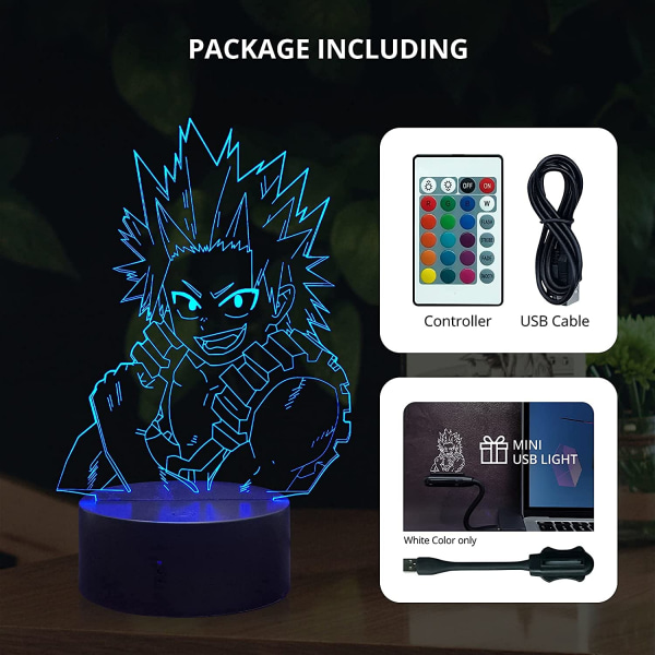 Japan Anime Kirishima Eijiro 3D LED Nattljus 16 Färg Cha