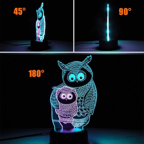 Ugle Nattlys Fjernkontroll USB LED 3D Illusjonslampe Gave