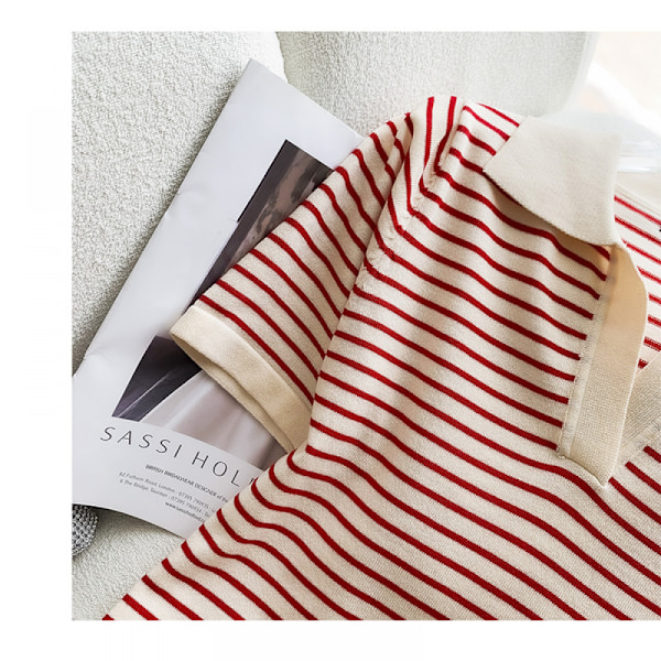 Stribet Print V-hals T-shirt Kjole (Rød One Size Fits All)