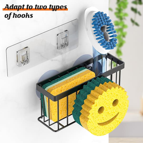 Smiley Face Svamphållare & Diskställ - 2 Sugproppar + Självhäftande Rem Kitchen Organizer för Svamp, Tvål & Diskborste