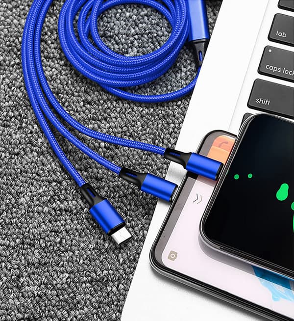 Universal 3-i-1 nylonflettet USB-ladekabel, 1,2 m