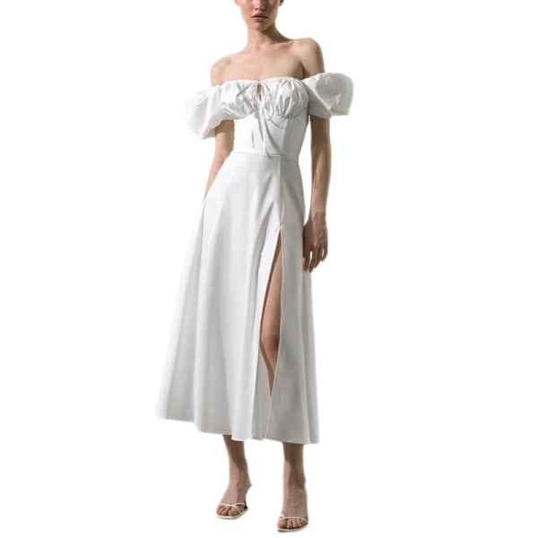 Kravekant Sexet sidesplit bobleærmet kjole (hvid XL)