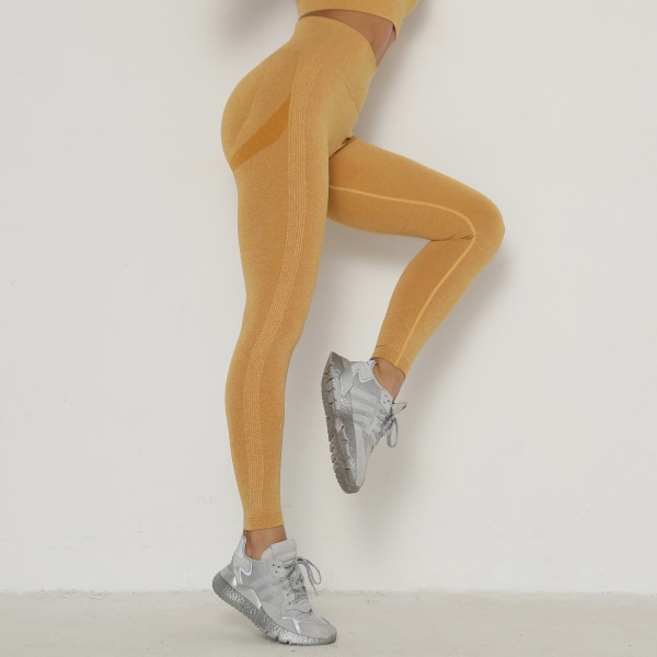 Højtaljet løbende mavekontrol sportsleggings (gul, M)