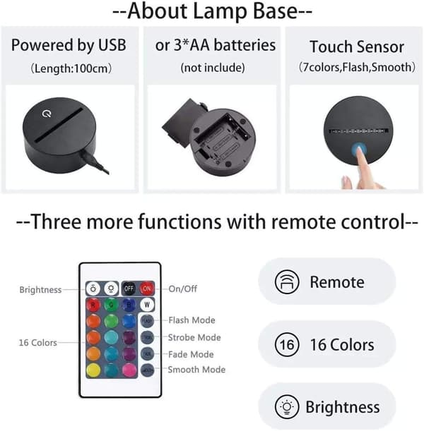 3D Nattljus Illusion Neon Skylt LED Dekor Lampor USB Anime