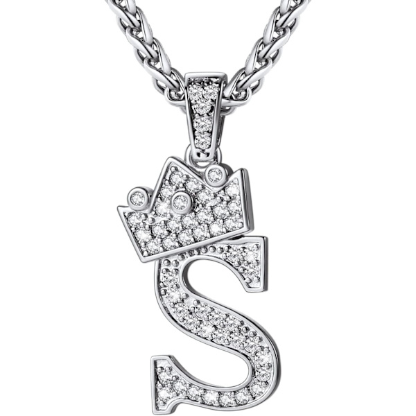 Krone Initial A-Z Halskæde, Iced Out Bogstav Vedhæng med 22-24 Tommer Kæde, Mænd Kvinder Bling Hip Hop Alfabet Navn Smykker Gave Store Initialer Halskæder S Silver