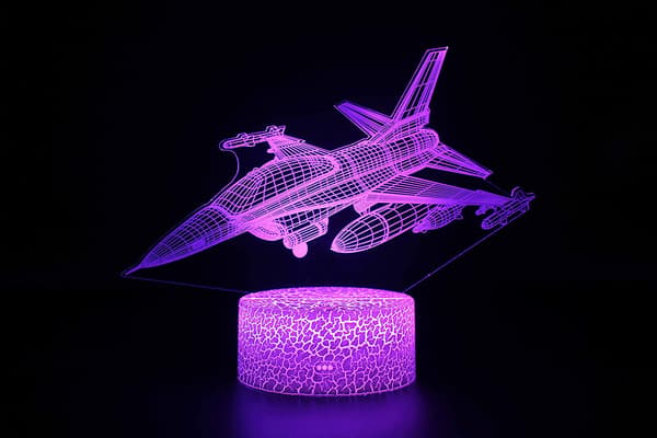 Fighter Jet 3D Natlampe, 7 Farver Skiftende Optisk Illusi