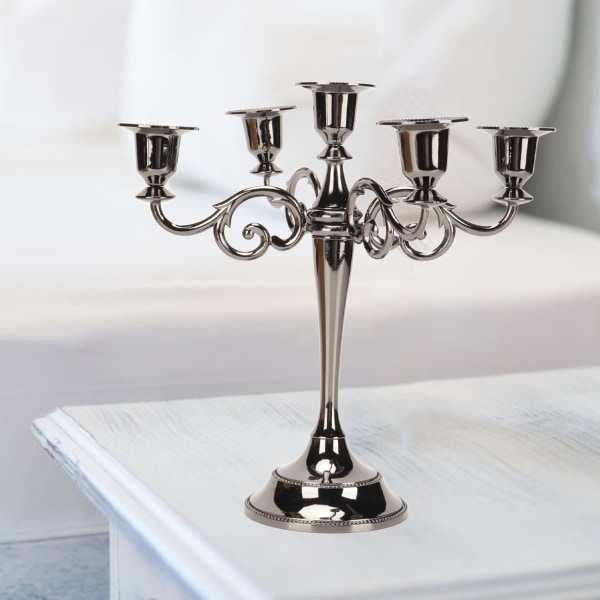 Metal Candelabra Musta 5 Haaraa Elegantti Väriä Kestävä Vakaa Leveä Jalusta Kartio Kynttilänjalka Juhliin Häihin