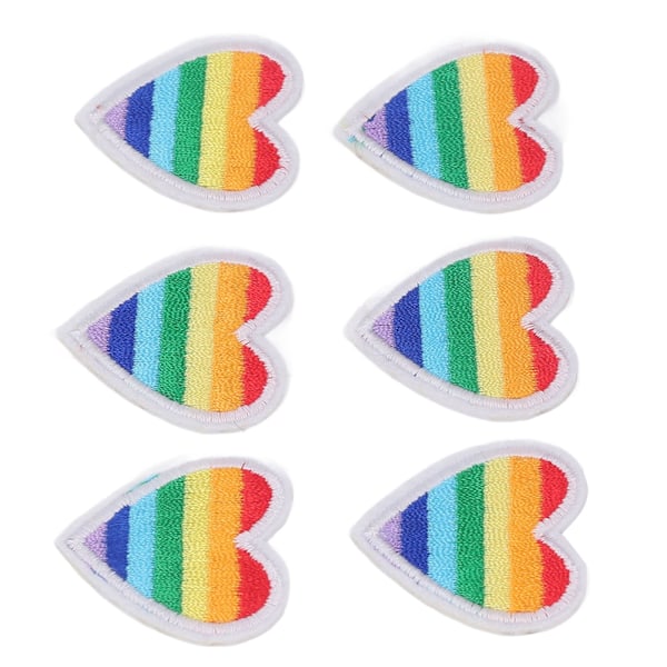 6 stk. Regnbuehjerte-patches DIY Regnbuehjerte-form Patches Dekoration til syning Broderi Tøjreparation Hvid kant