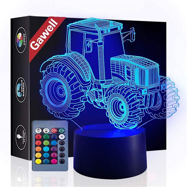 Julgåva Traktor 3D Illusion Bredvid Bordlampa, 16 Färgväxlande Touch Switch Dekoration Födelsedagspresent med Akrylplatt & ABS-bas &