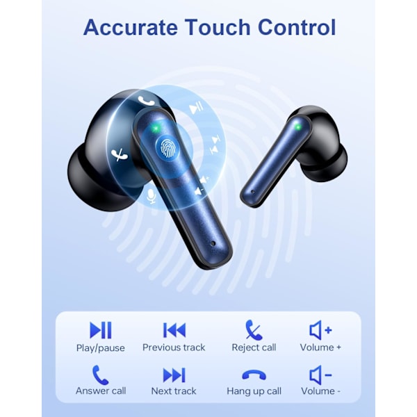 Langattomat nappikuulokkeet Bluetooth-kuulokkeet, 40 tunnin toistoaika Stereo IPX5 vedenpitävät nappikuulokkeet, LED-virranäyttö Langattomat nappikuulokkeet mikrofonilla Blue