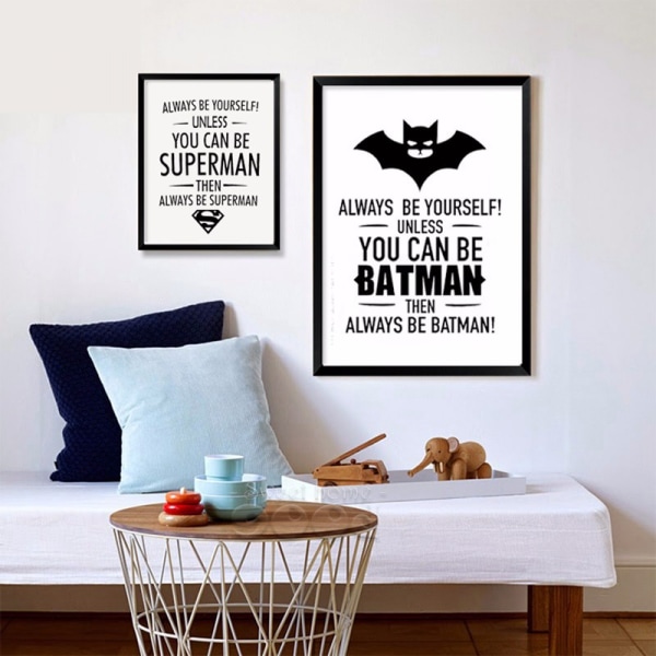 Sort og hvid Superman Wall Art Canvas Print Poster, Simple Fashion Sort og