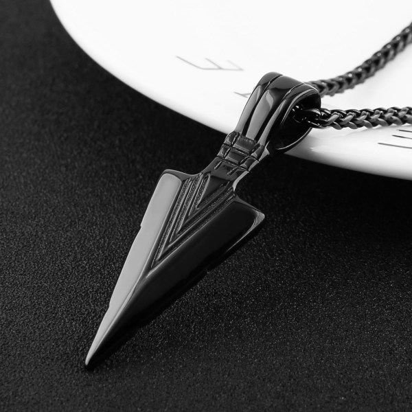 Herre Arrowhead Arrow rustfritt stål anheng halskjede med stål hvete kjede Black