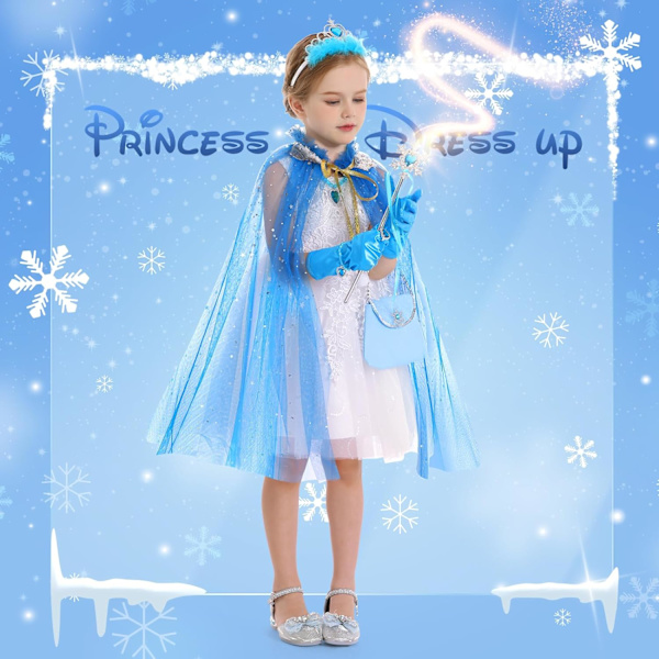 Princess Cape Set, 12 st Princess Klänningskläder för Liten Flicka, Princess Klänningar för Flicka 3-8 År Födelsedagspresent Blue