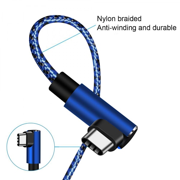 Galaxy S10 Laddare USB Typ-C Kabel 90 Grader Hållbar Nylon