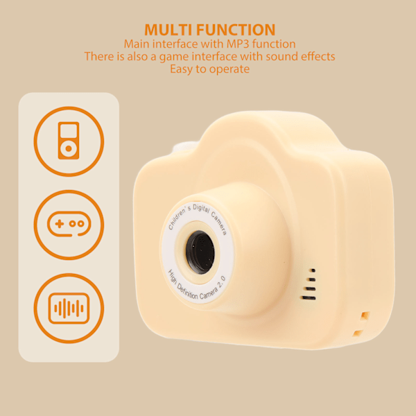 Barnens digitalkamera 2000W HD 2,0 tums skärm Uppladdningsbar multifunktionell barnens videokamera leksak för småbarn Yellow