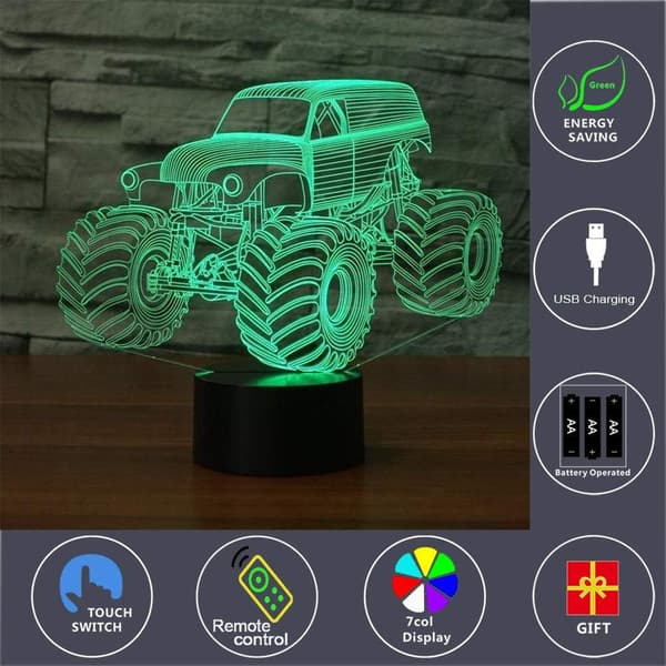 3D Optisk Illusjon Nattlys Leketøyslampe, Fjernkontroll, Dimmbar