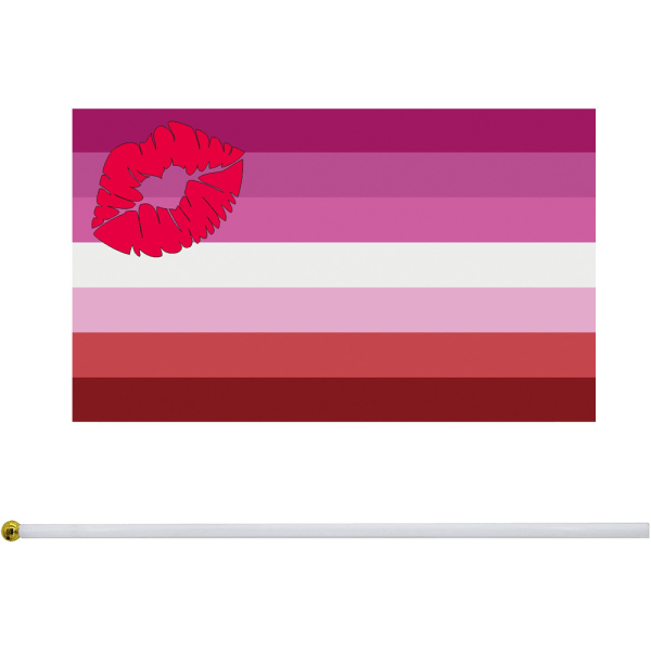 Regnbuehånd viftende flag Stribet regnbueflag holder lille miniflagbanner, pakke med 50 (læbeaftryk lesbisk)