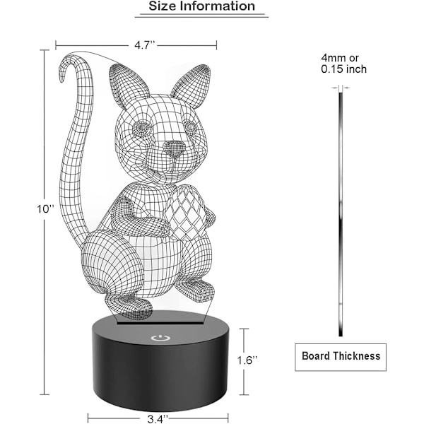 Ekorre 3D Illusion Lamp Touch Sensor LED Nattlampa
