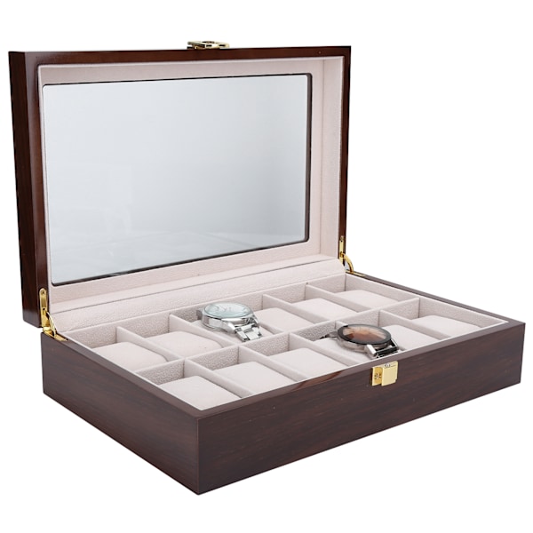 12 rutnät trä klocka display box arrangör handledsklockor förvaring trä låda fall arrangör