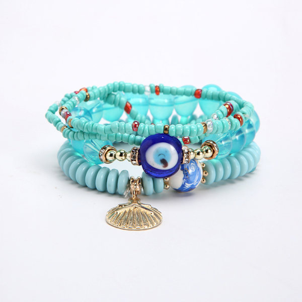 1PCS Bohemian Stretch Beads Armband Multilayer Evil Eye Ha