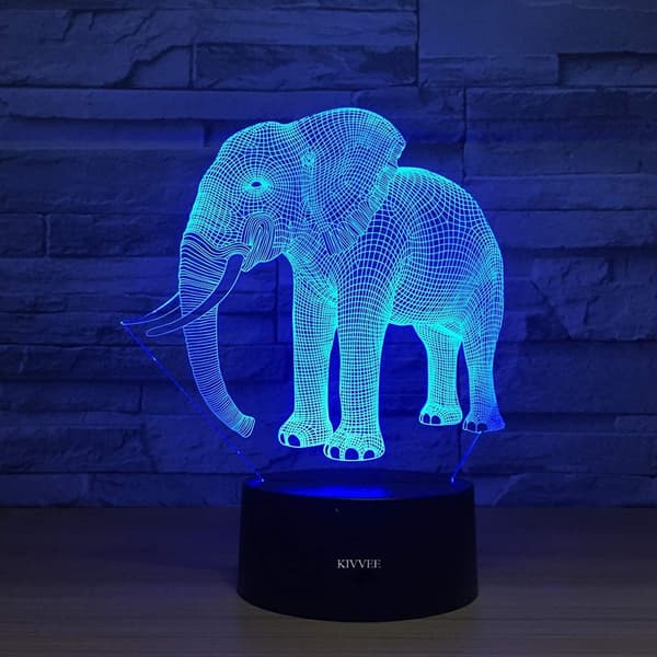Elefant Visuell 3D Lampe Illusjon 2D Nattlys Julegave