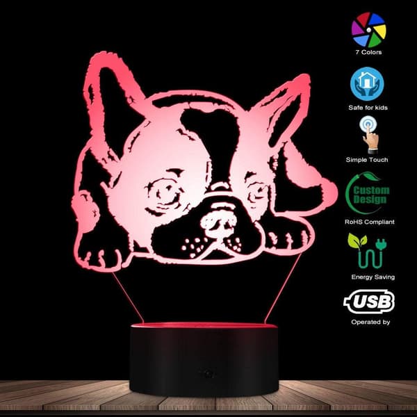 3D Illusjon Nattlys Fransk Bulldog LED Illusjon Nattlys