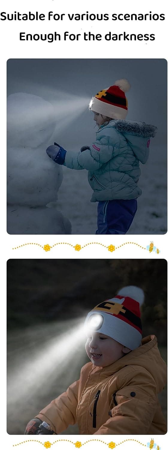 Børne Beanie Hat; Lysende Hat; LED Lys Hat; Strikket Hat; Varmt Hat Red