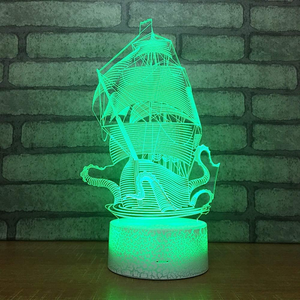 Nattlampa Segelbåt Färgglad Färgglad Bordslampa 3D-lampa Vit B