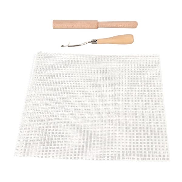Latch Hook Tool Kit Blank Rug Hooking Mesh Canvas Træhåndtag Hæklekrog til Tæppe Gobelin