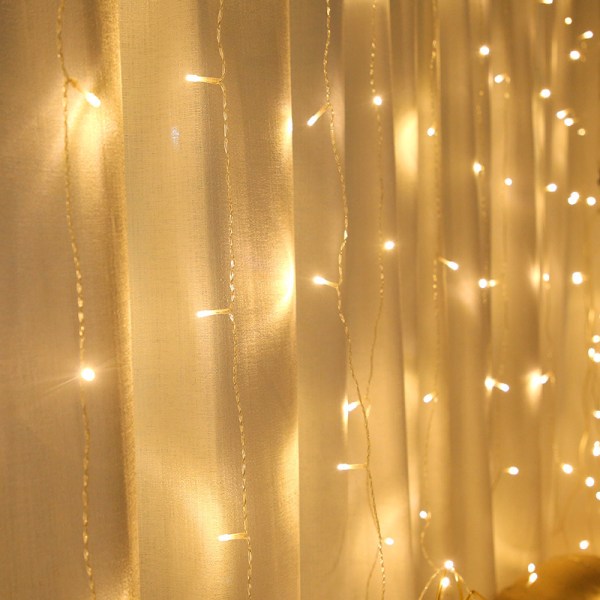 300 LED fönstergardin ljusslinga bröllopsfest hem Garde Warm White