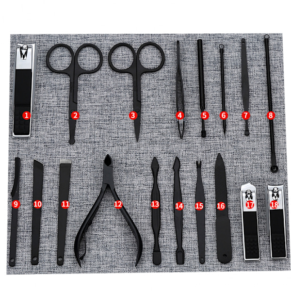 Nagelklippare i rostfritt stål, professionellt manikyrset, groomingkit med nagelklippare, 18 delar manikyrset