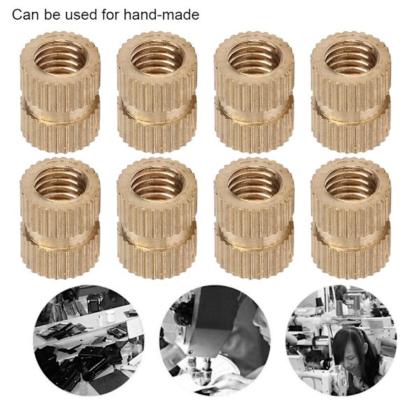 100 st Knurled Infällningsmutter i Mässing Dubbel Pass Infälld Fästelement Handgjorda Tillbehör M6x10x8