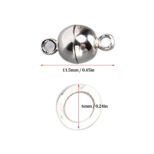 20 sett magnetiske låser runde messing fasjonable smykkelåser for DIY håndverk halskjeder armbånd øredobber making Silver