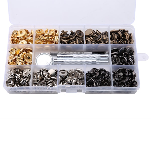 120 set metall tryckknappssats tryckknappar tryckknappar med fixeringsverktyg för läder, kappa