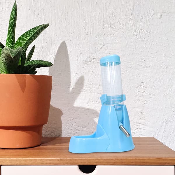 125ML Hamstervandflaske - Med Foderbeholder Basehytte, Drikkedispenser, til Dværghamstere, Rotter, Mus & Gerbiler, Blå Blue