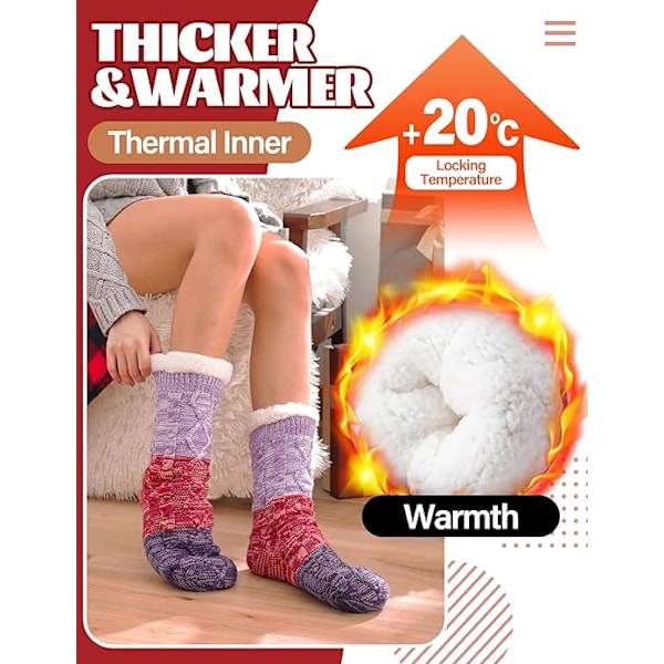 Dame Slippersokker Antislipp Fuzzy Fluffy Tykke Varme Hyttekoselige Komfortable Myke Fleece Hjemmegrep Sokker Purple