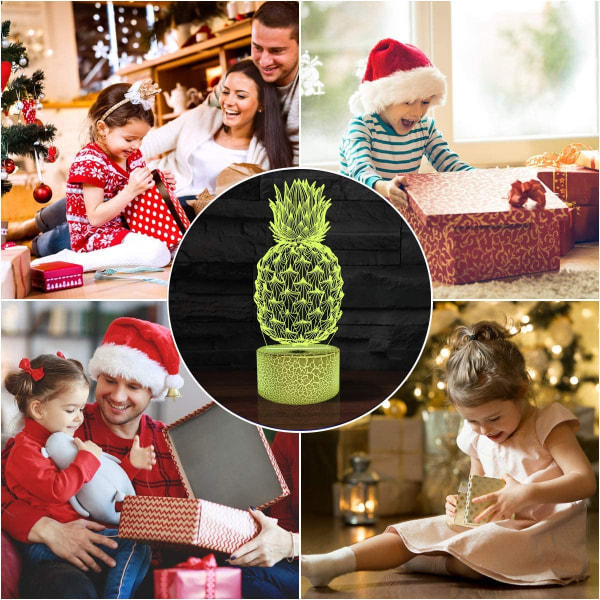 Ananas 3D Illusion Lamp LED Ananas Nattlampa