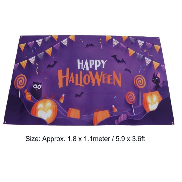 5,9x3,6ft Happy Halloween Bakgrunn Høydefinisjonsutskrift Flaggermus Katter Ugler Gresskar Mønster Myk Stretchy Halloween Bakgrunn