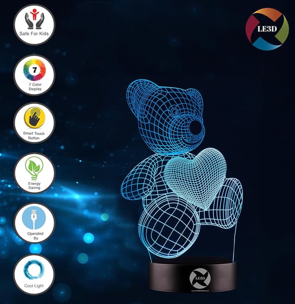 3D Optisk Illusions Natlampe - 7 LED Farveskiftende Lampe