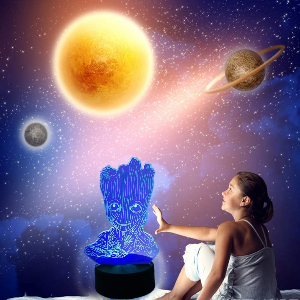 Groot 3D Natlys, Børne 7 Farve Berørings Dekor Bordlampe, Optisk Illusion 7 Farver Skiftende Julegave Fødselsdagsgaver